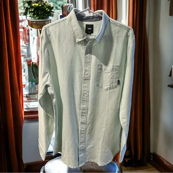 Vans Off the Wall Long Sleeve Green and White Stripped Shirt - Picture 1 of 7